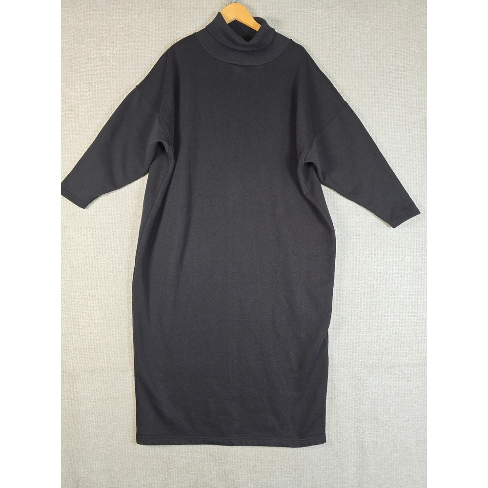 Vintage 90s Hanes Black Sweatshirt Dress Womens Large Turtleneck Oversized USA